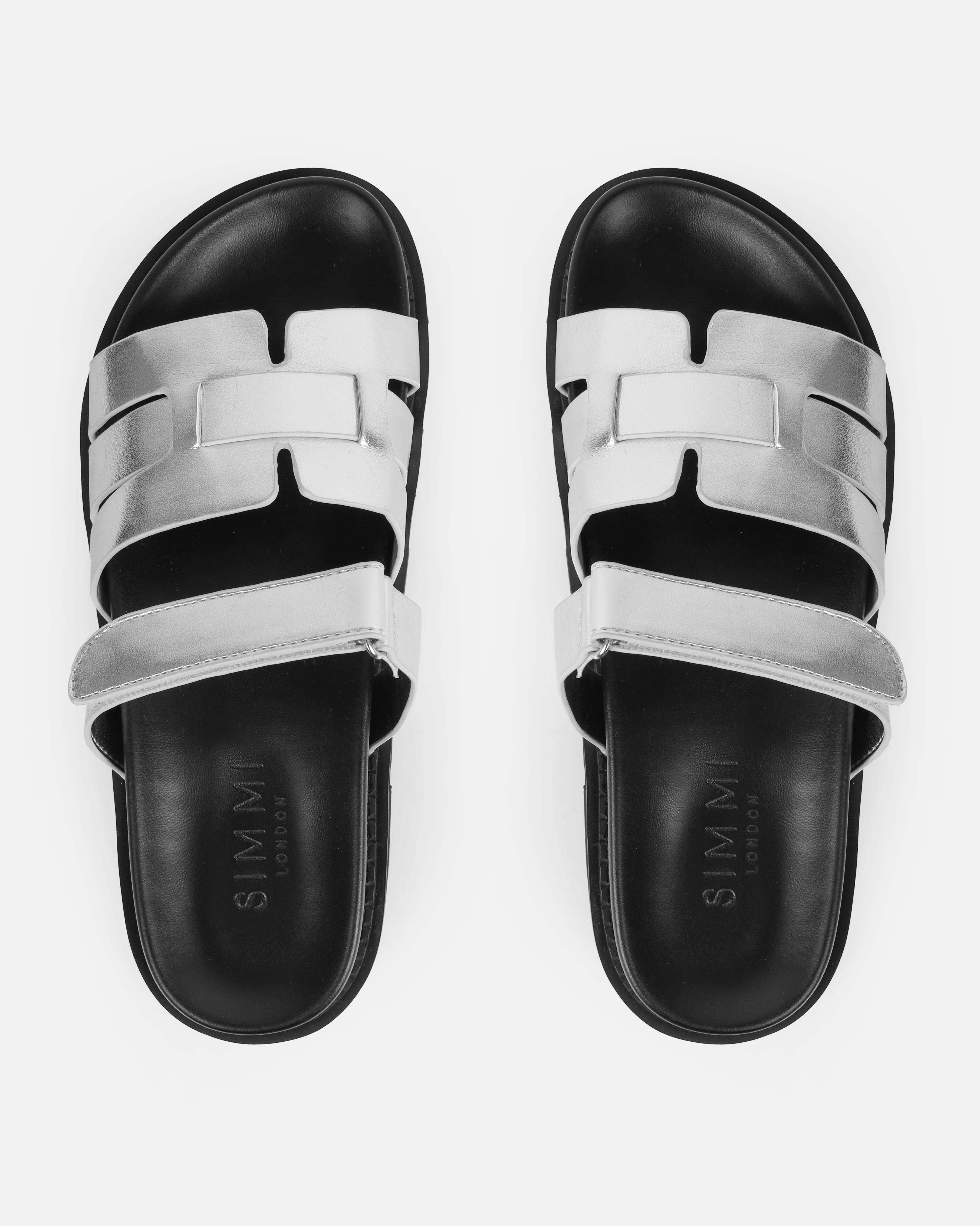 Adelle Silver Chunky Velcro Strap Flat Sandals - Image 3