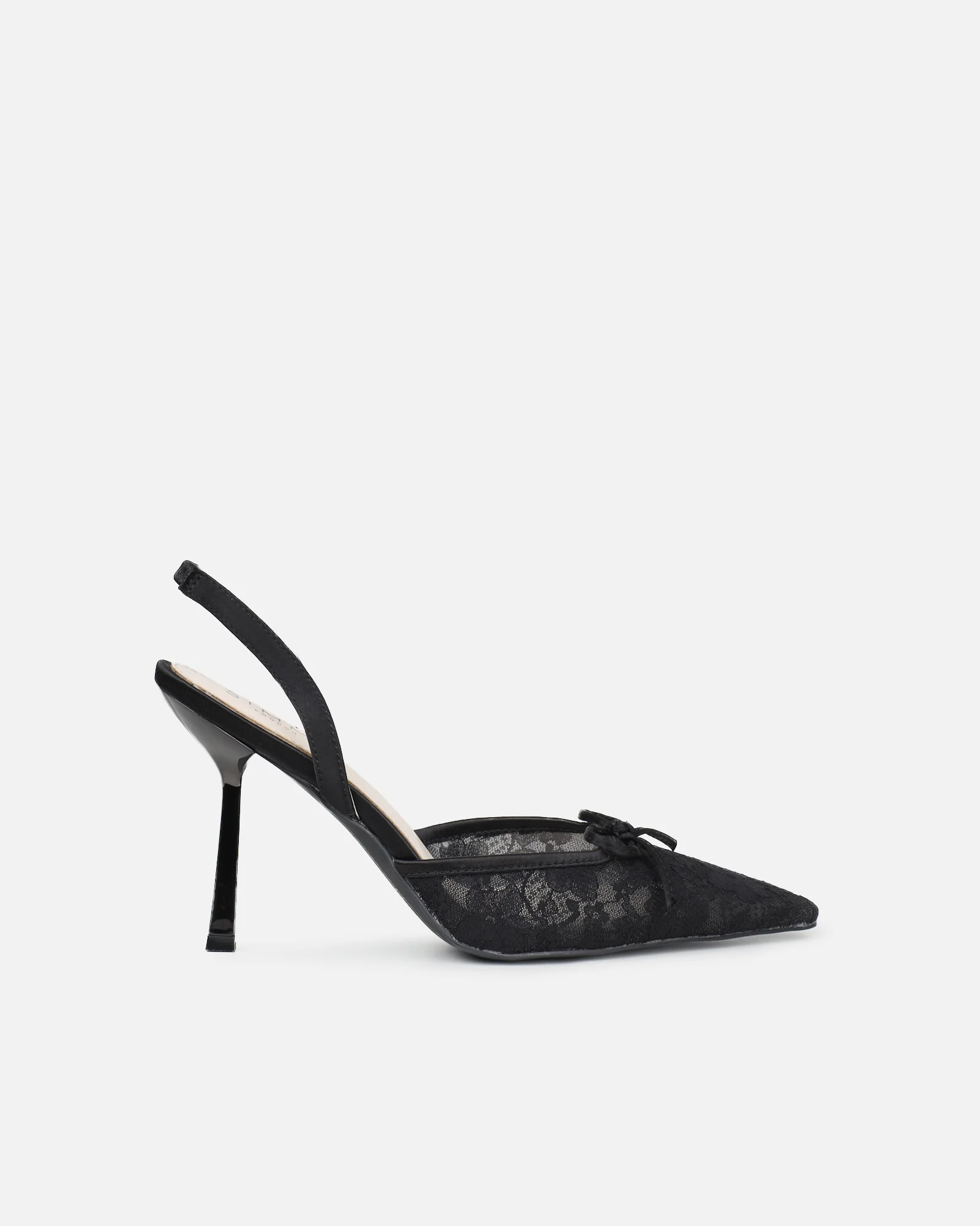 Bebee Black Lace Bow Heeled Sandals - Image 3