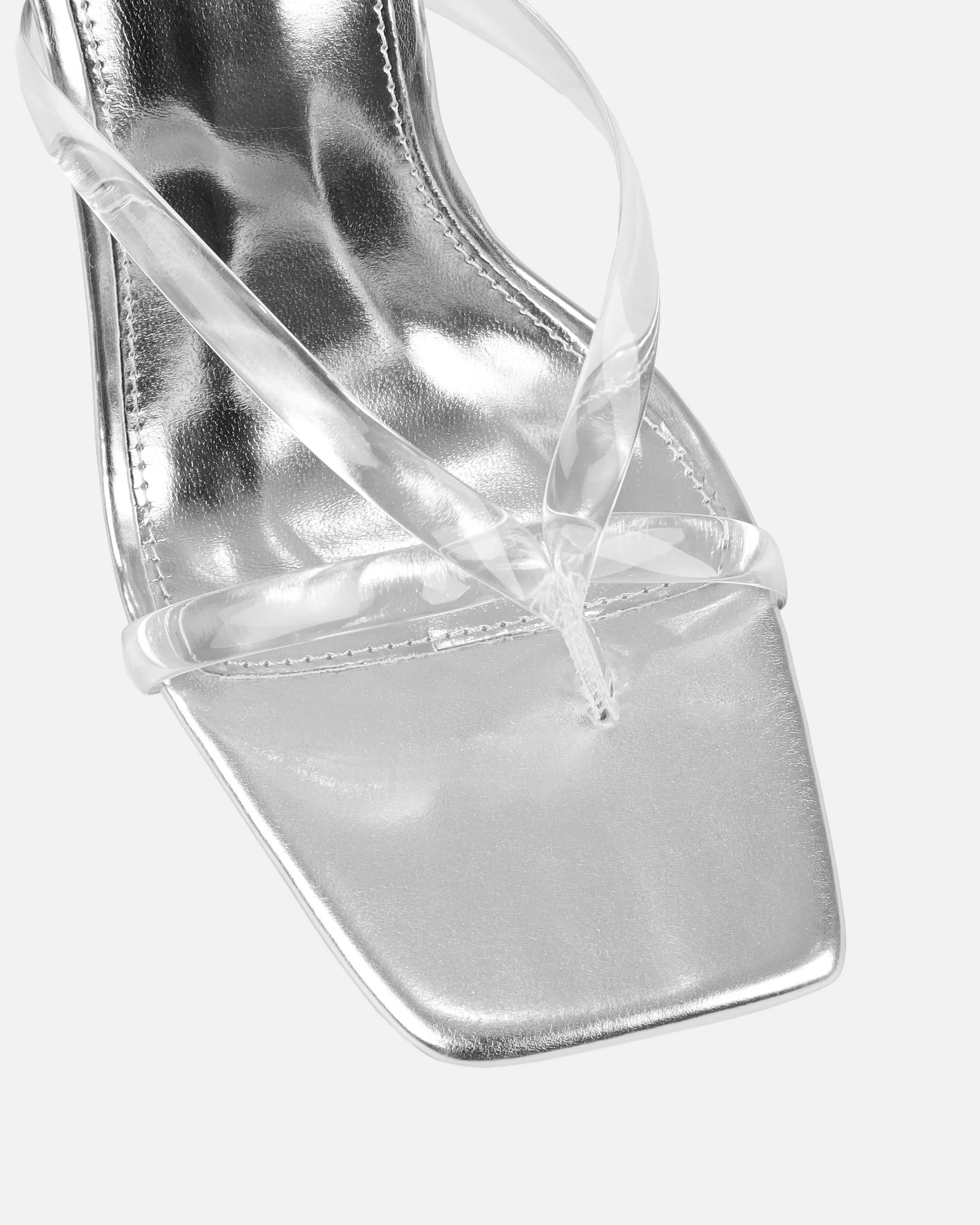 Faiith Clear Silver Metallic Diamante Anklet Heeled Sandals - Image 4