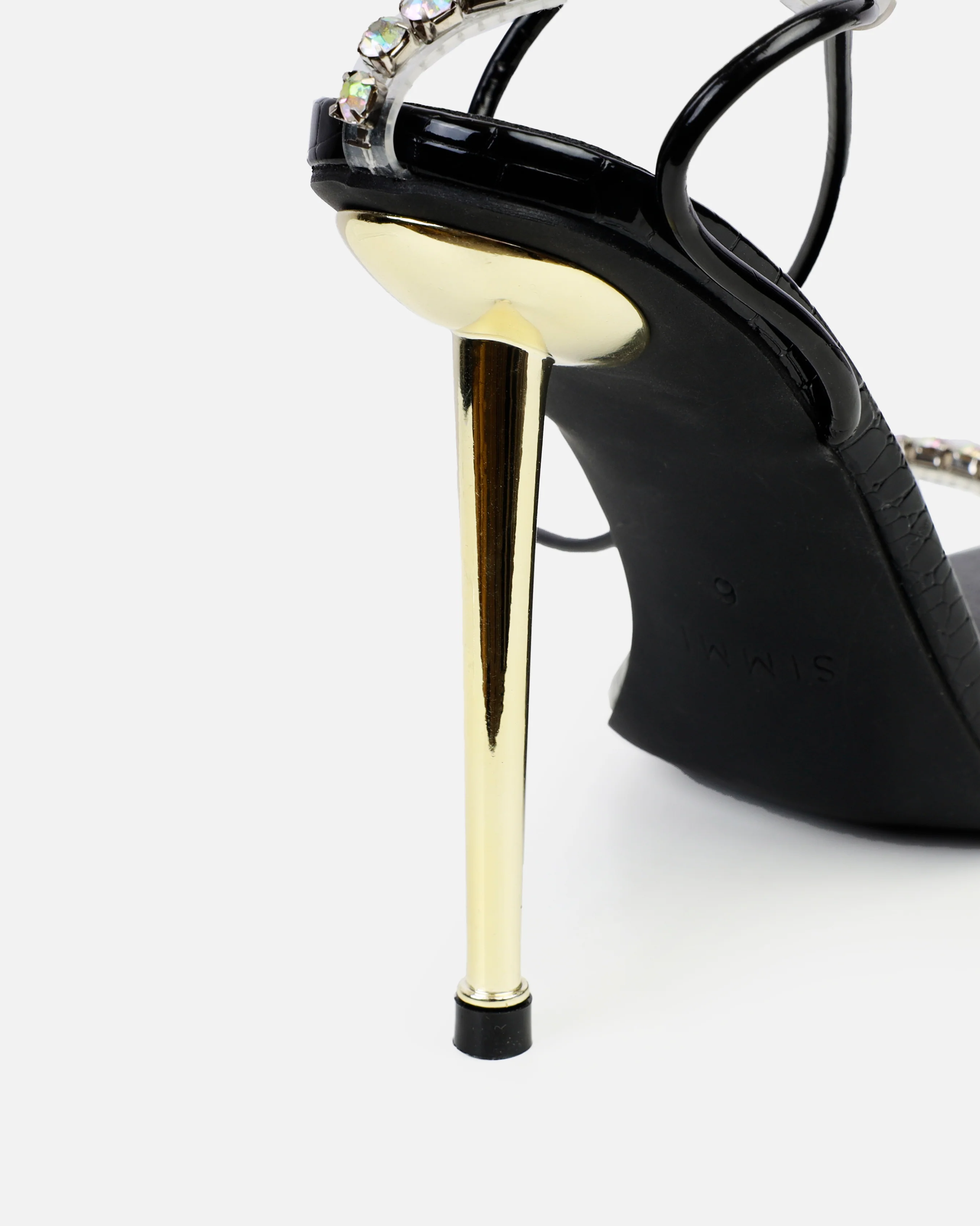 Felicity Black Patent Faux Snake Diamante Heels - Image 3