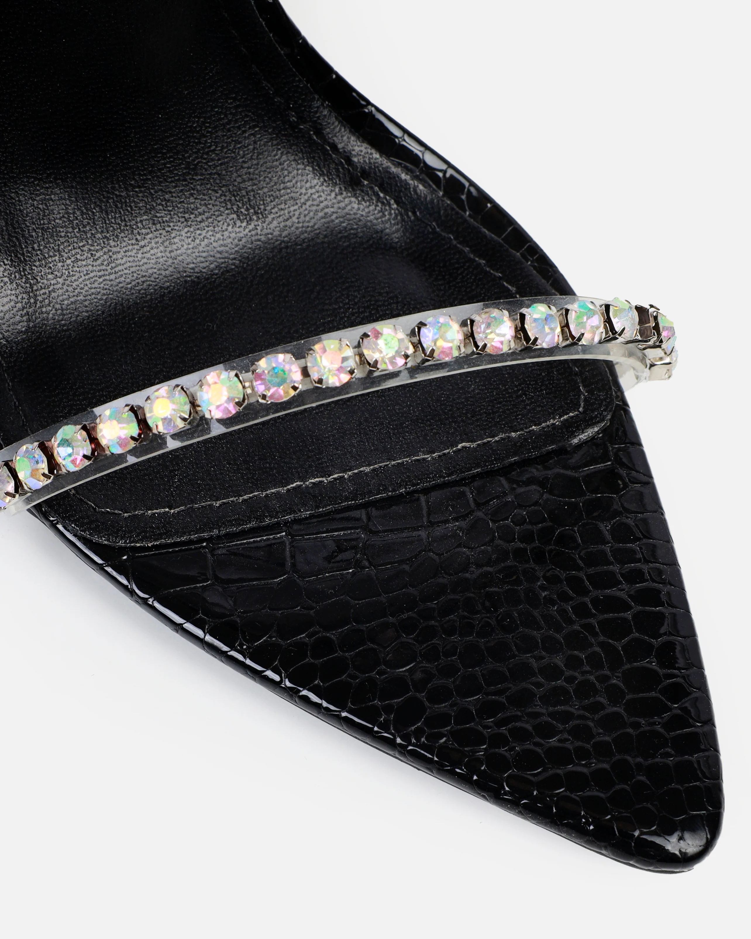 Felicity Black Patent Faux Snake Diamante Heels - Image 4