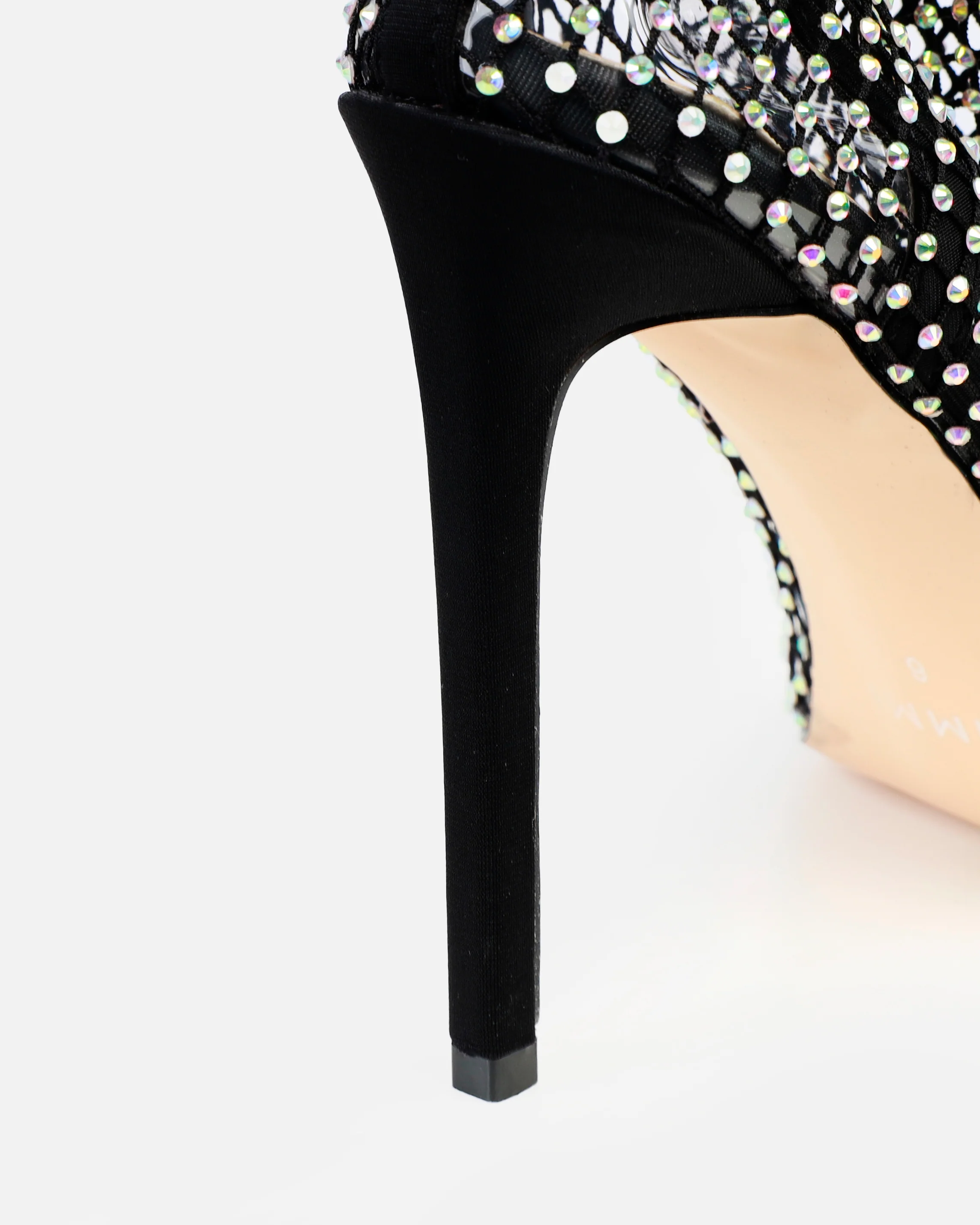 Krystal Black Diamante Fishnet Heels - Image 3