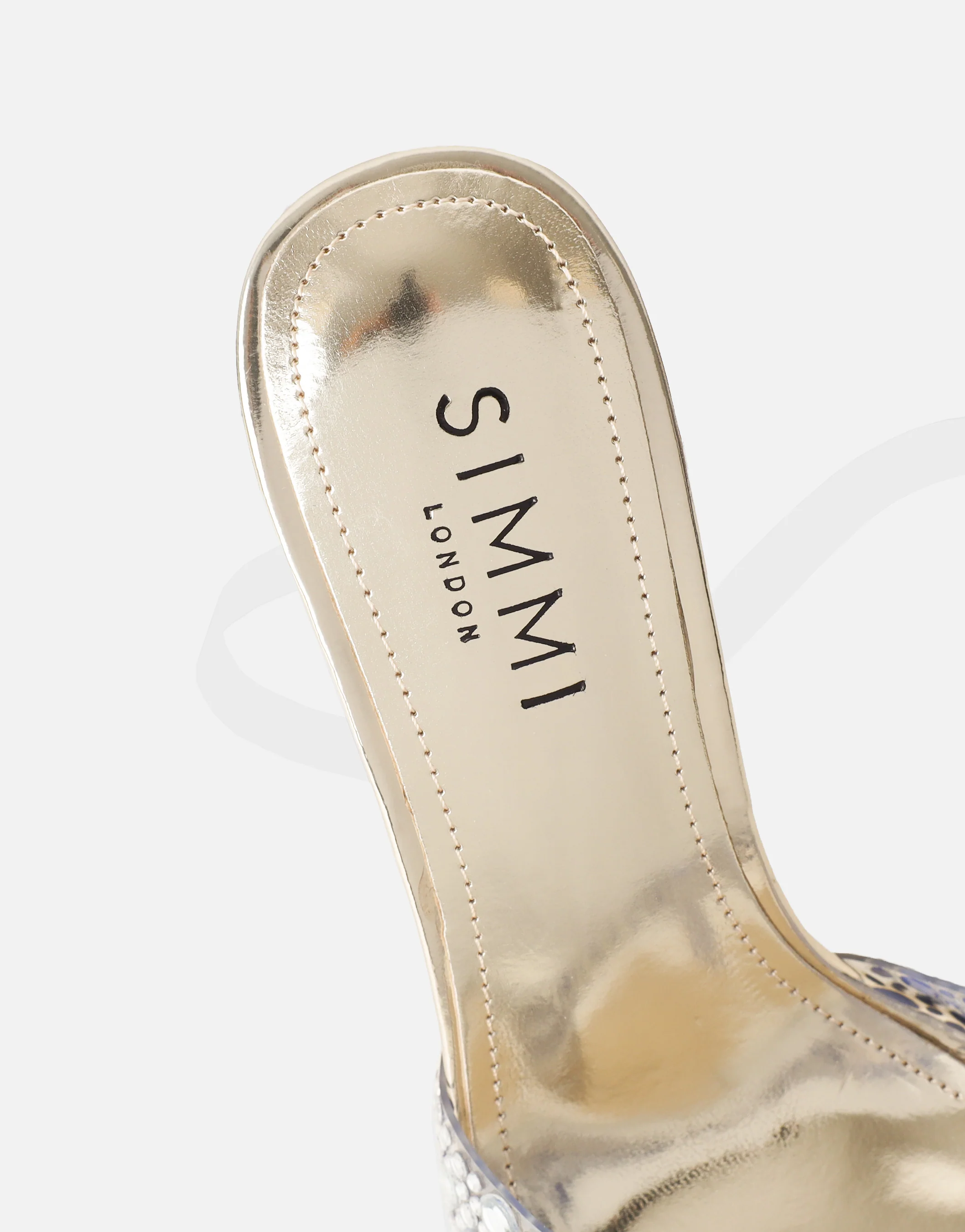 Lopezz Gold Mirror Clear Embellished Heeled Sandals - Image 3