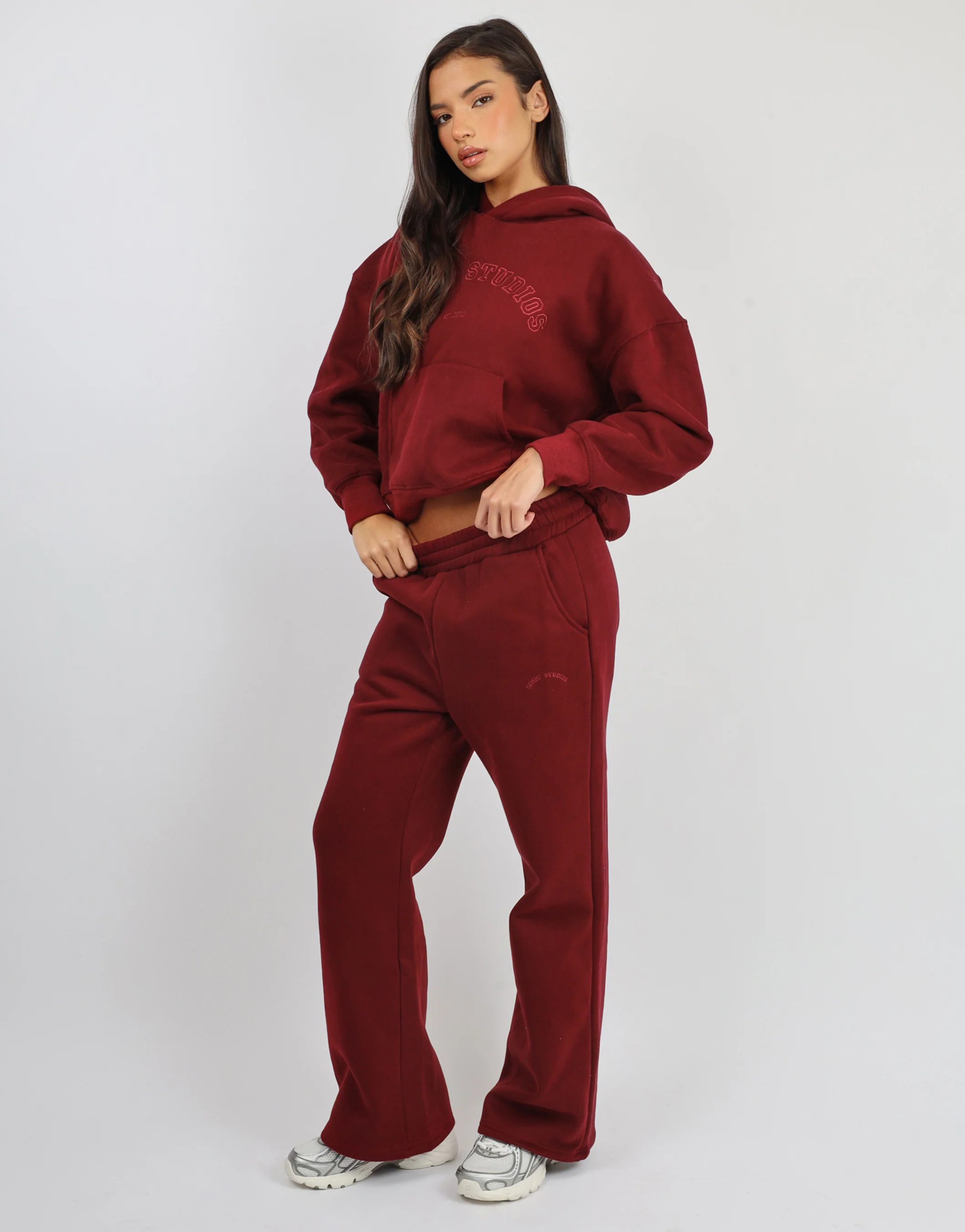 Maeve Simmi Studios Varsity Slogan Hoodie in Cranberry - Image 3