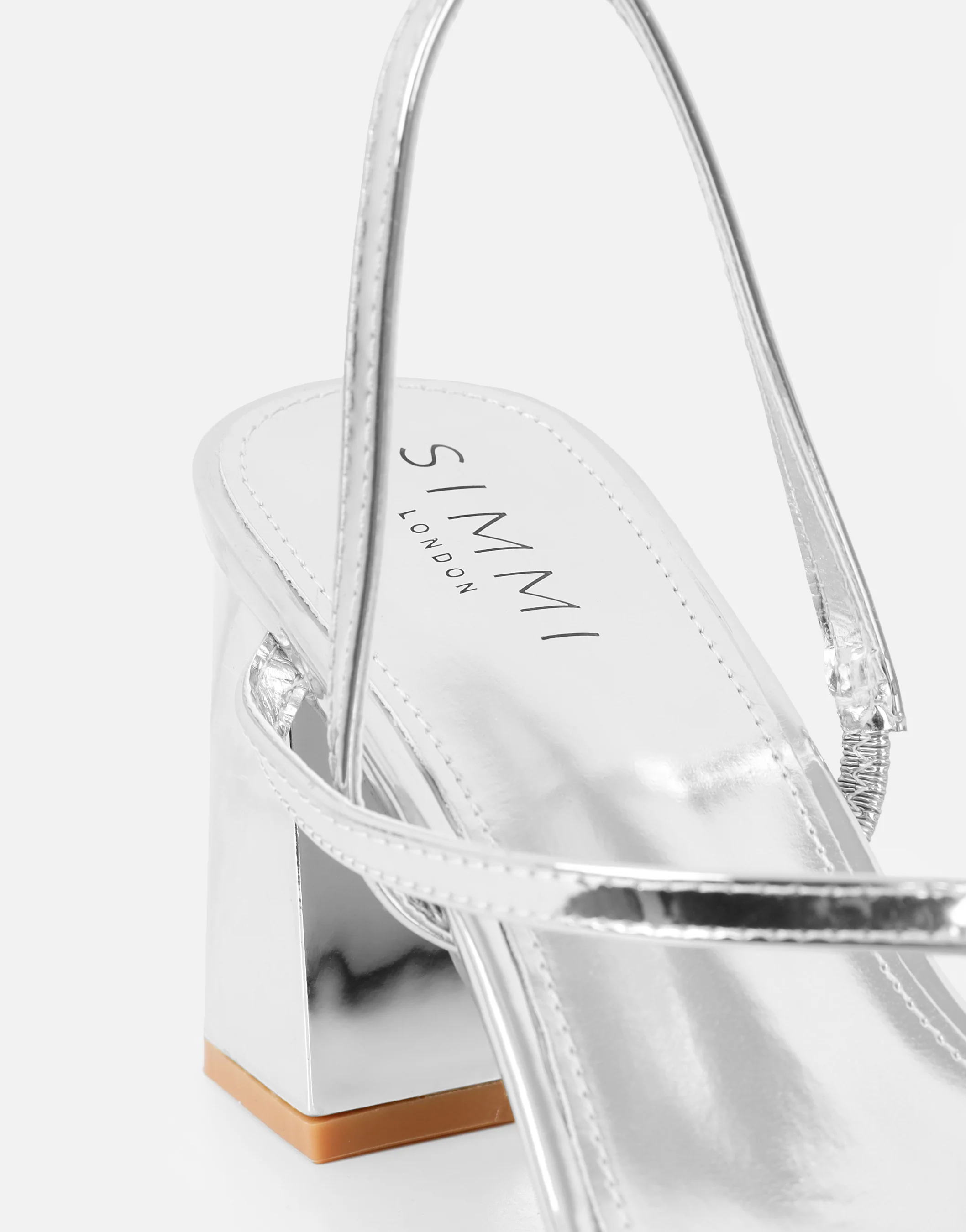 Manzi Silver Mirror Strappy Block Heeled Sandals - Image 3