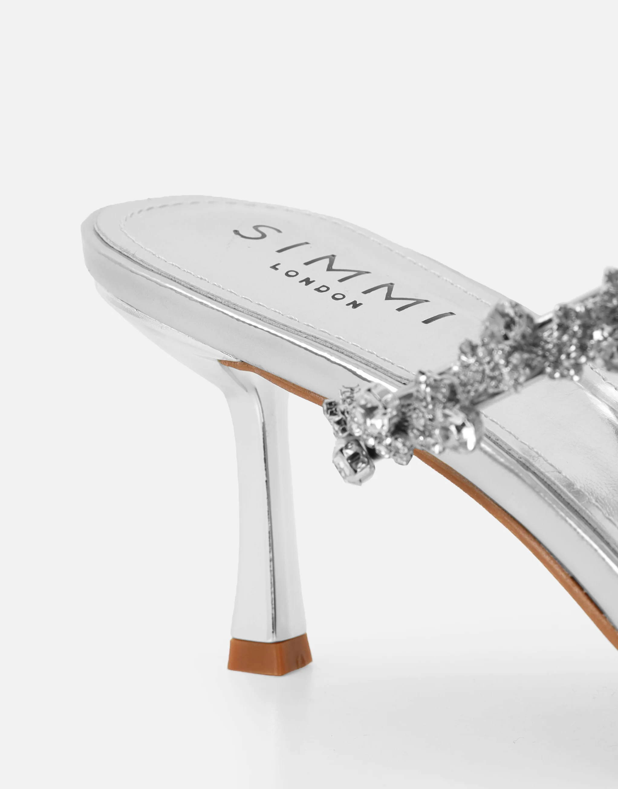 Maude Silver Mirror Diamante Mules - Image 3