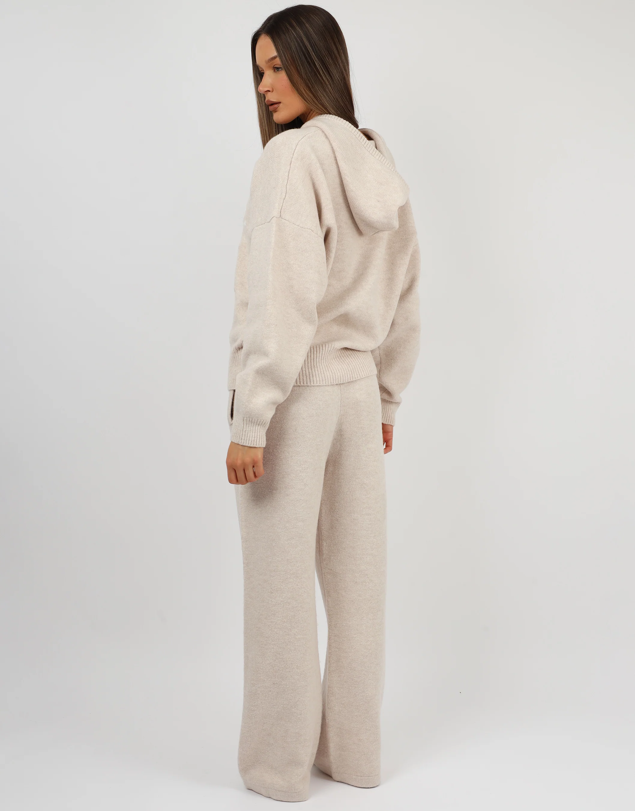 Romy Simmi Studios Chunky Knit Hoodie In Cream - Image 5