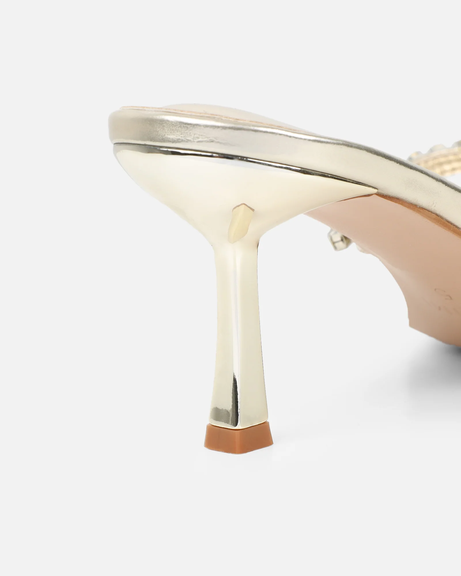 Sheen Gold Metallic Diamante Toe Thong Heeled Sandals - Image 3