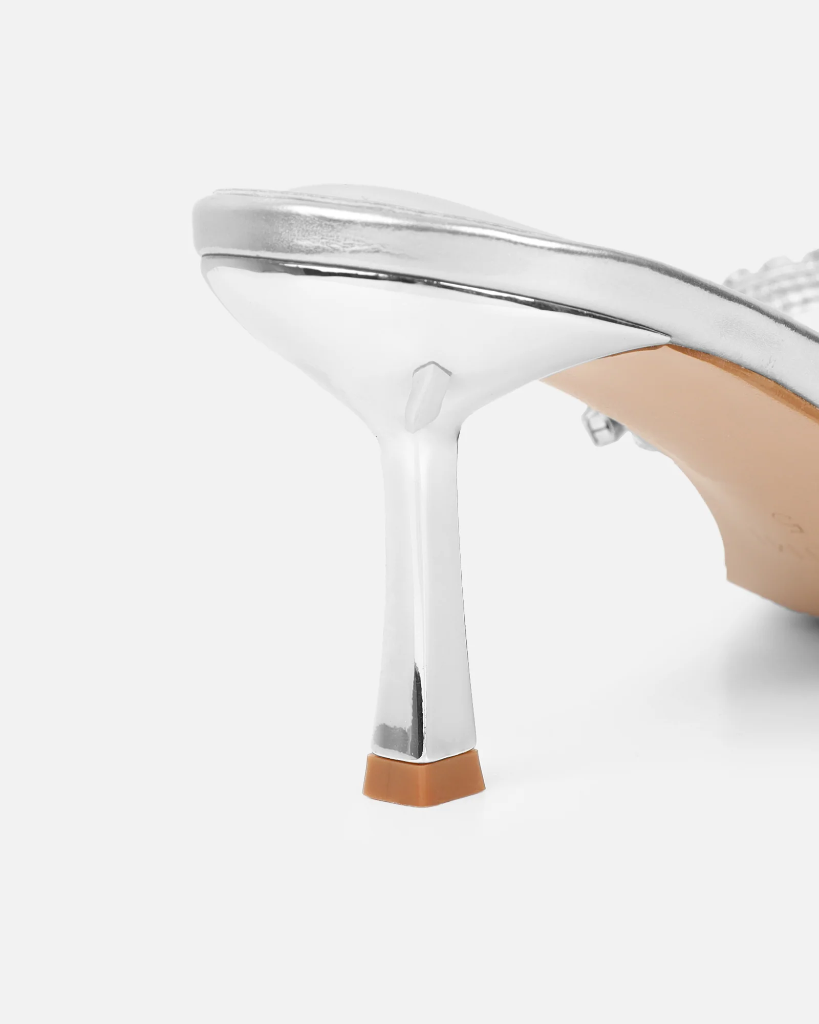 Sheen Silver Metallic Diamante Toe Thong Heeled Sandals - Image 3